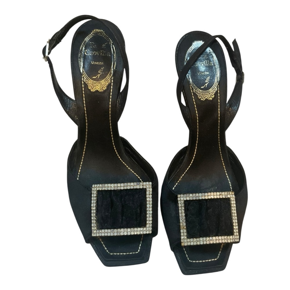 Rene Caovilla Black Heels with Silver Accents